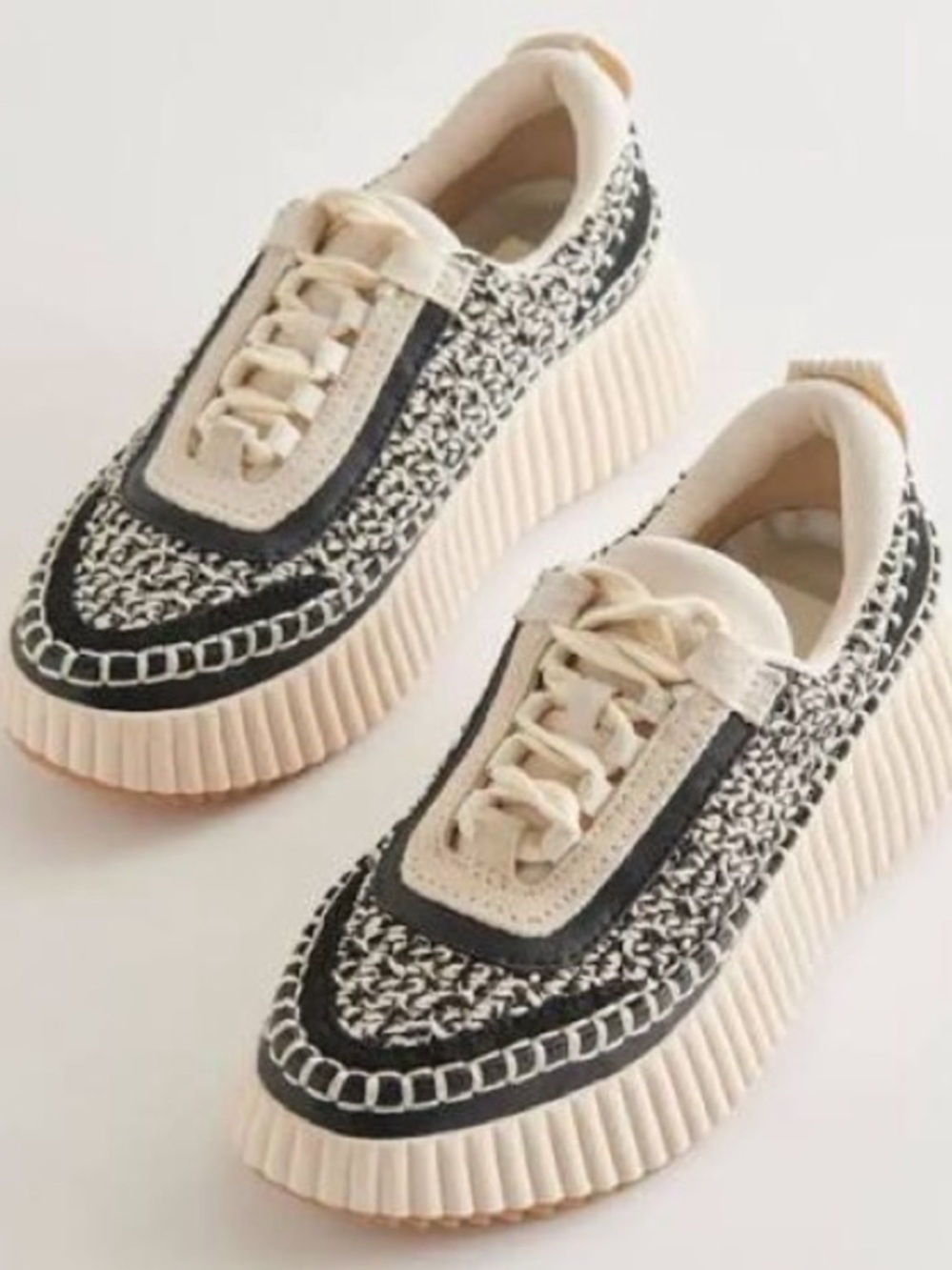Dolce Vita Dolen Cream and Black Platform Knit Sneakers, size 8